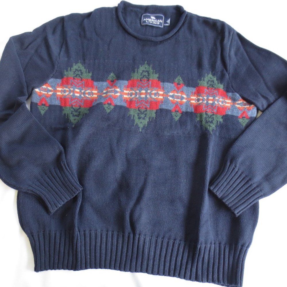4/$14 Mens Navy Blue American Living Rolled Collar Sweater Size Large